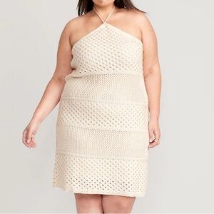 Oldnavy Crochet Halter Knit Dress in Cream womens large NWT